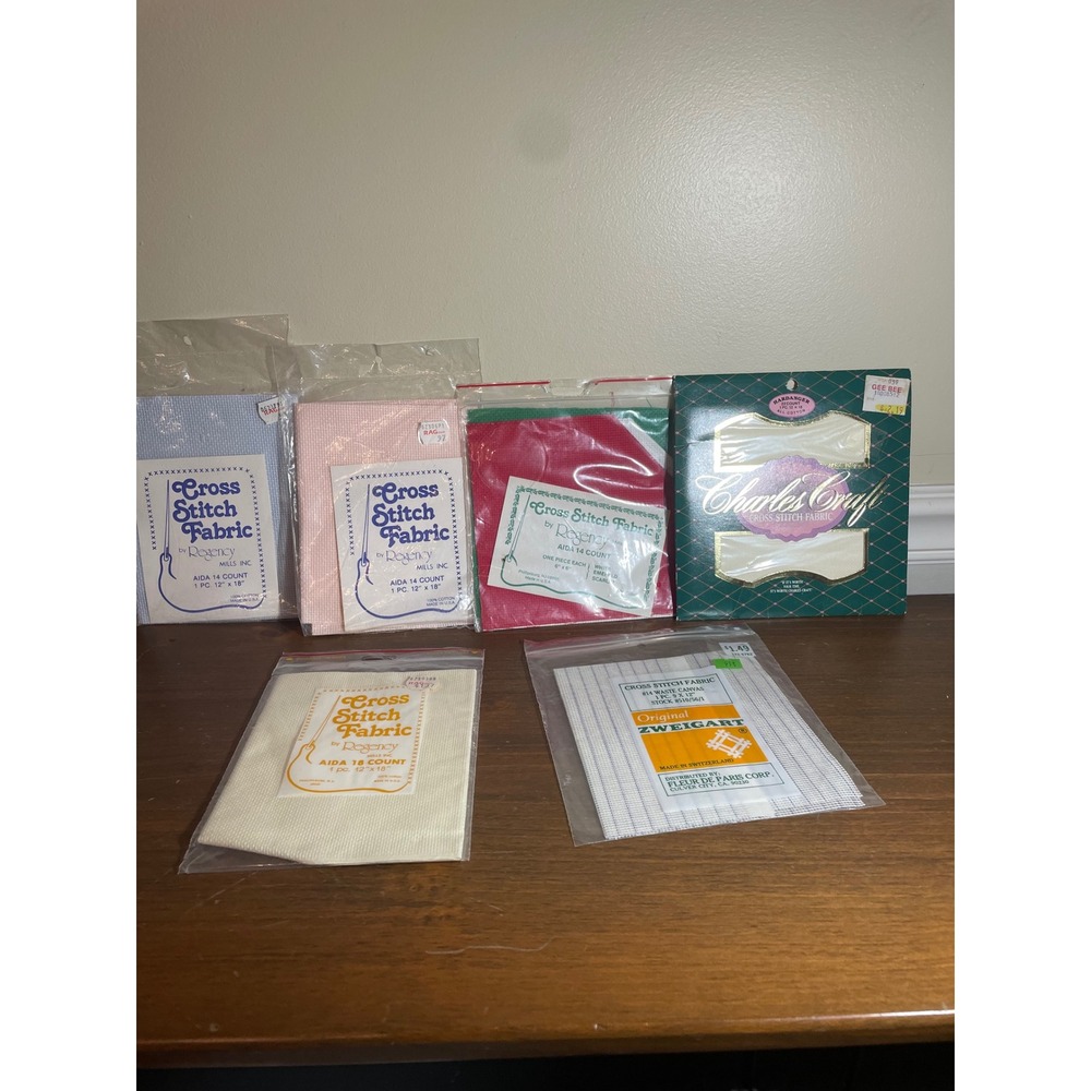 Vintage Cross Stitch Fabric Lot Regency Charles Craft Zweigart Aida 6 pack lot